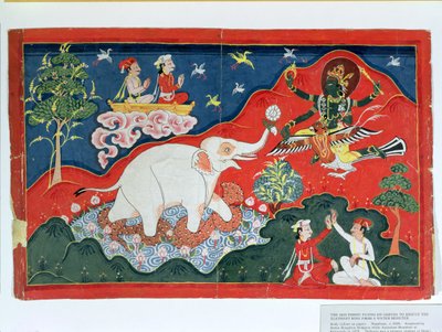 The God Vishnu Flying on Garuda to Rescue the Elephant King from a Water Monster, Nepalese, c.1825 by Indian School